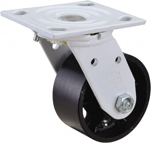 Value Collection - 4" Diam x 2" Wide x 5-5/8" OAH Top Plate Mount Swivel Caster - Semi-Steel, 1,000 Lb Capacity, Plain Bearing, 4 x 4-1/2" Plate - Exact Tooling