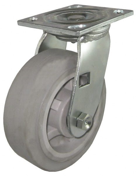 Value Collection - 4" Diam x 2" Wide x 5-5/8" OAH Top Plate Mount Swivel Caster - Soft Rubber, 350 Lb Capacity, Roller Bearing, 4 x 4-1/2" Plate - Exact Tooling
