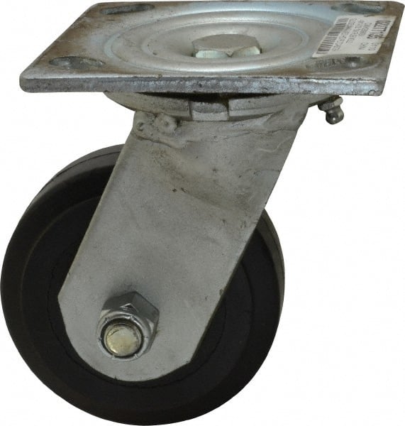 Value Collection - 4" Diam x 1-1/2" Wide x 5-5/8" OAH Top Plate Mount Swivel Caster - Rubber, 250 Lb Capacity, Roller Bearing, 4 x 4-1/2" Plate - Exact Tooling