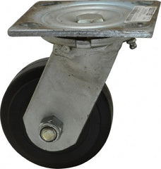 Value Collection - 4" Diam x 1-1/2" Wide x 5-5/8" OAH Top Plate Mount Swivel Caster - Rubber, 250 Lb Capacity, Roller Bearing, 4 x 4-1/2" Plate - Exact Tooling
