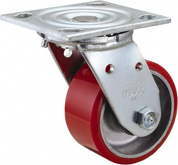Value Collection - 4" Diam x 2" Wide x 5-5/8" OAH Top Plate Mount Swivel Caster - Polyurethane, 700 Lb Capacity, Roller Bearing, 4 x 4-1/2" Plate - Exact Tooling