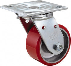 Value Collection - 4" Diam x 2" Wide x 5-5/8" OAH Top Plate Mount Swivel Caster - Polyurethane, 700 Lb Capacity, Roller Bearing, 4 x 4-1/2" Plate - Exact Tooling