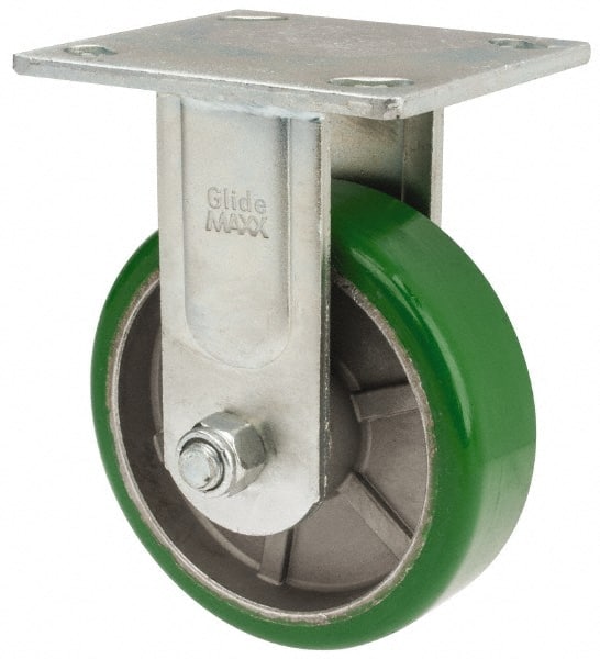 Value Collection - 5" Diam x 1-1/2" Wide x 6-1/2" OAH Top Plate Mount Rigid Caster - Polyurethane, 720 Lb Capacity, Roller Bearing, 4 x 4-1/2" Plate - Exact Tooling