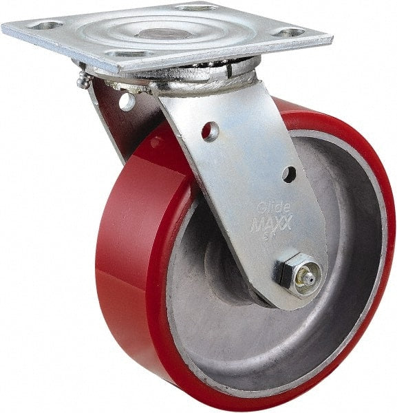 Value Collection - 6" Diam x 2" Wide x 7-1/2" OAH Top Plate Mount Swivel Caster - Polyurethane, 990 Lb Capacity, Roller Bearing, 4 x 4-1/2" Plate - Exact Tooling