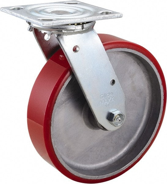 Value Collection - 8" Diam x 2" Wide x 9-1/2" OAH Top Plate Mount Swivel Caster - Polyurethane, 990 Lb Capacity, Roller Bearing, 4 x 4-1/2" Plate - Exact Tooling
