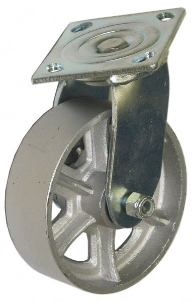Value Collection - 4" Diam x 2" Wide x 5-5/8" OAH Top Plate Mount Swivel Caster - Cast Iron, 700 Lb Capacity, Roller Bearing, 4-1/2 x 6-1/4" Plate - Exact Tooling