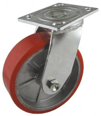 Value Collection - 5" Diam x 2" Wide x 6-1/2" OAH Top Plate Mount Swivel Caster - Polyurethane, 1,250 Lb Capacity, Roller Bearing, 4 x 4-1/2" Plate - Exact Tooling
