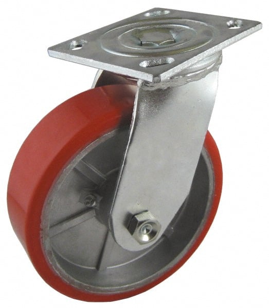 Value Collection - 4" Diam x 2" Wide x 5-5/8" OAH Top Plate Mount Swivel Caster - Polyurethane, 700 Lb Capacity, Roller Bearing, 4-1/2 x 6-1/4" Plate - Exact Tooling
