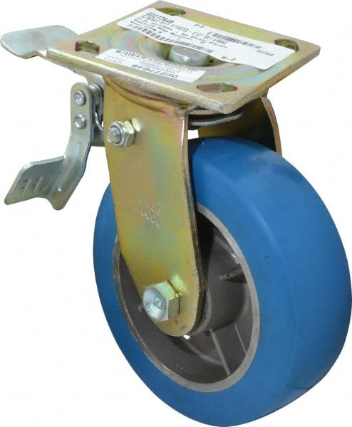 Value Collection - 6" Diam x 2" Wide x 7-1/2" OAH Top Plate Mount Swivel Caster - Polyurethane, 1,100 Lb Capacity, Roller Bearing, 4 x 4-1/2" Plate - Exact Tooling