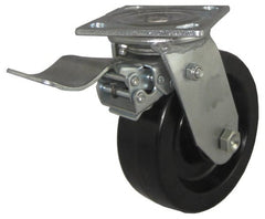 Value Collection - 5" Diam x 2" Wide x 6-1/2" OAH Top Plate Mount Swivel Caster with Brake - Phenolic, 1,100 Lb Capacity, Roller Bearing, 4 x 4-1/2" Plate - Exact Tooling
