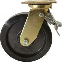 Value Collection - 8" Diam x 2" Wide x 9-1/2" OAH Top Plate Mount Swivel Caster with Brake - Phenolic, 1,100 Lb Capacity, Roller Bearing, 4 x 4-1/2" Plate - Exact Tooling