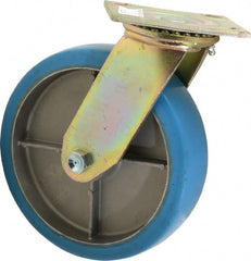 Value Collection - 8" Diam x 2" Wide x 9-1/2" OAH Top Plate Mount Swivel Caster - Polyurethane, 1,100 Lb Capacity, Roller Bearing, 4 x 4-1/2" Plate - Exact Tooling