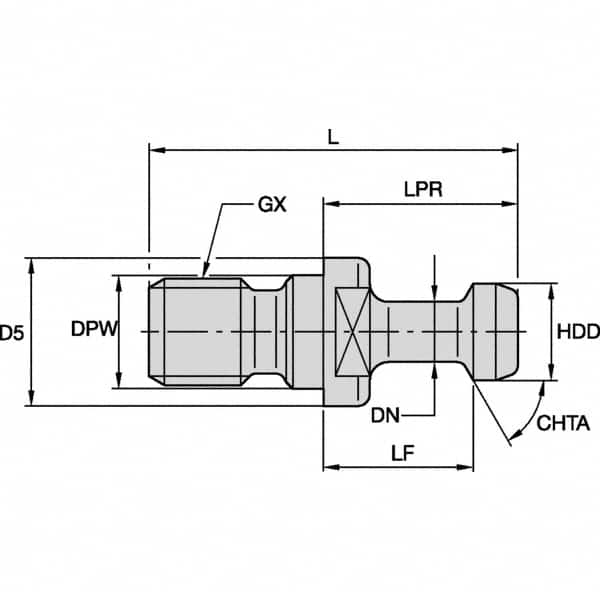 Kennametal - BT50 Taper, M24x3 Thread, 45° Angle Radius, Standard Retention Knob - 3.3465" OAL, 0.9035" Knob Diam, 1.7697" from Knob to Flange, 0.9838" Pilot Diam - Exact Tooling