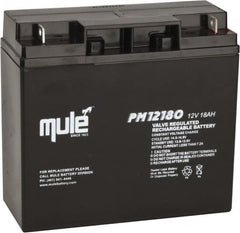 Mule - Lead-Acid, Nut/Bolt Terminal, 12 Volt, 18 Amp, Lead Rechargeable Battery - 1/4" Hole Diam, 2.56" Wide x 6.57" High x 7.13" Deep - Exact Tooling