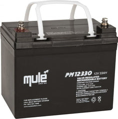 Mule - Lead-Acid, Nut/Bolt Terminal, 12 Volt, 33 Amp, Lead Rechargeable Battery - 6mm Hole Diam, 5.12" Wide x 6.61" High x 7.68" Deep - Exact Tooling