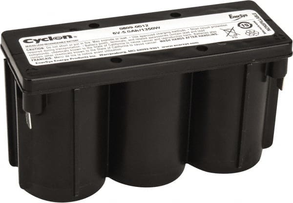 Mule - Pure Lead, Quick-Disconnect Tab Terminal, 6 Volt, 5 Amp, Lead Rechargeable Battery - 1/4" Tab Width x 0.032" Tab Thickness, 12.11" Wide x 3.05" High x 5.47" Deep - Exact Tooling