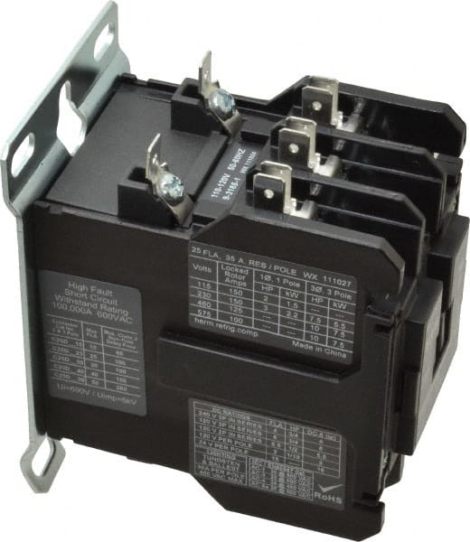 Eaton Cutler-Hammer - 3 Pole, 25 Amp Inductive Load, 110 to 120 Coil VAC at 50/60 Hz, Nonreversible Definite Purpose Contactor - Exact Tooling