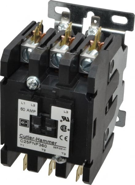 Eaton Cutler-Hammer - 3 Pole, 60 Amp Inductive Load, 110 to 120 Coil VAC at 50/60 Hz, Nonreversible Definite Purpose Contactor - Exact Tooling