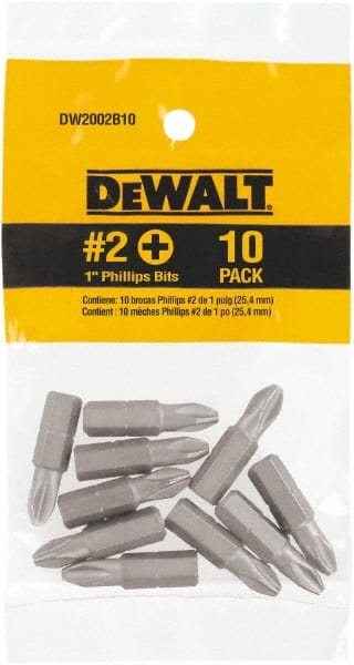 DeWALT - #2, Tip Phillips Screwdriver Bit - 1/4" Drive, 1" OAL - Exact Tooling