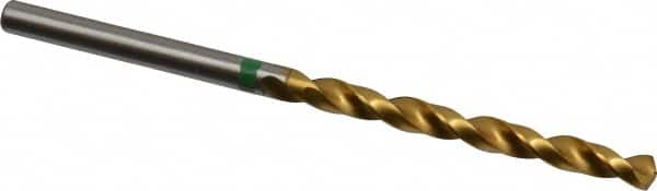 Accupro - 9/64" 135° Cobalt Jobber Drill - TiN Finish, Right Hand Cut, Spiral Flute, Straight Shank, 70mm OAL, Split Point - Exact Tooling