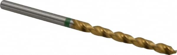 Accupro - #27 135° Cobalt Jobber Drill - TiN Finish, Right Hand Cut, Spiral Flute, Straight Shank, 70mm OAL, Split Point - Exact Tooling