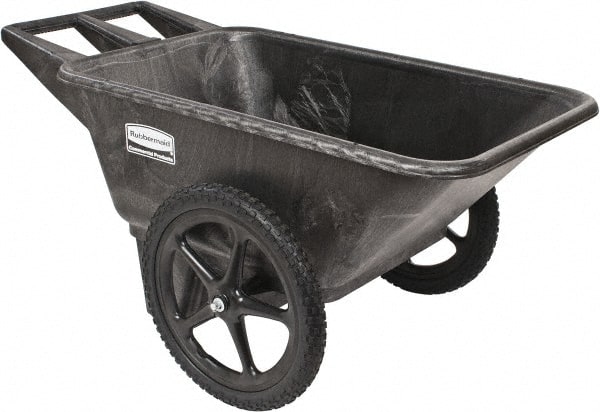 Rubbermaid - 7.5 Cu Ft, 300 Lb Capacity Wheelbarrow with 20" Radial Wheel - Plastic Handle, 58" Long x 32-3/4" Wide x 28-1/4" High, Black - Exact Tooling