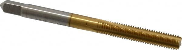 Hertel - M5x0.80 Metric Coarse 6H 4 Flute TiN Finish High Speed Steel Straight Flute Standard Hand Tap - Bottoming, Right Hand Thread, 2-3/8" OAL, D4 Limit - Exact Tooling