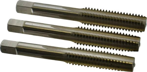 Hertel - 7/16-14 UNC, 4 Flute, Bottoming, Plug & Taper, Bright Finish, High Speed Steel Tap Set - 3-5/32" OAL, 2B/3B Class of Fit - Exact Tooling