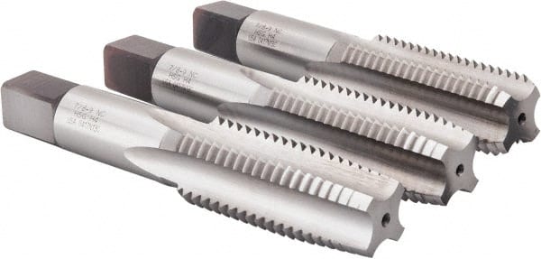 Hertel - 7/8-9 UNC, 4 Flute, Bottoming, Plug & Taper, Bright Finish, High Speed Steel Tap Set - 4-11/16" OAL, 2B/3B Class of Fit - Exact Tooling
