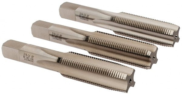 Hertel - 3/4-16 UNF, 4 Flute, Bottoming, Plug & Taper, Bright Finish, High Speed Steel Tap Set - 4-1/4" OAL, 2B/3B Class of Fit - Exact Tooling