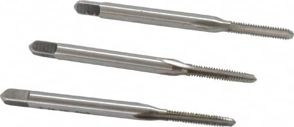 Hertel - #3-48 UNC, 3 Flute, Bottoming, Plug & Taper, Bright Finish, High Speed Steel Tap Set - 1-13/16" OAL, 2B/3B Class of Fit - Exact Tooling