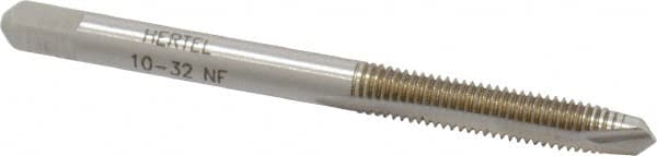 Hertel - #10-32 UNF, 2 Flute, Bright Finish, High Speed Steel Spiral Point Tap - Plug Chamfer, Right Hand Thread, 2-3/8" OAL - Exact Tooling