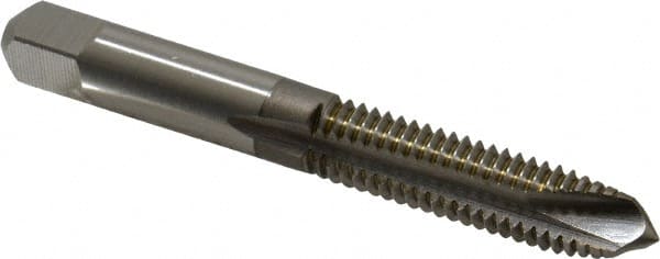Hertel - 3/8-16 UNC, 3 Flute, Bright Finish, High Speed Steel Spiral Point Tap - Plug Chamfer, Right Hand Thread, 2-15/16" OAL - Exact Tooling