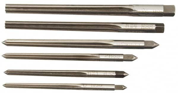 Alvord Polk - #0 to #5 Pin, 0.1287 to 0.2409" Diam, 0.1287 to 0.2409" Small End, Straight Shank, Taper Pin Reamer Set - Exact Tooling