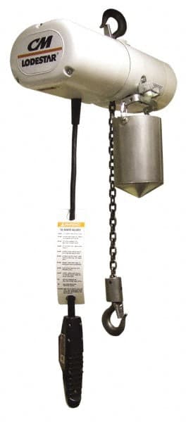 CM - 1 Ton Capacity, 8 FPM Lift Speed, 115 Volt, Electric Chain Hoist - 10' Max Lift, 19-5/8" Min Headroom, 2 Chains - Exact Tooling