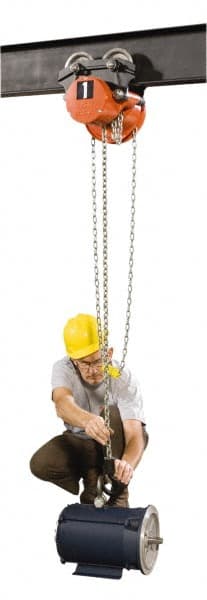 CM - 1,000 Lb. Capacity, Manual Plain Trolley - 22-1/2 Ft. Overhaul to Lift 1 Ft., 46 Lb. Avg Pull to Lift Rated Load - Exact Tooling