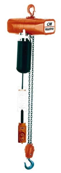 CM - 1 Ton Capacity, 16 FPM Lift Speed, Electric Chain Hoist - 15' Max Lift, 15-9/16" Min Headroom, 2 Chains - Exact Tooling
