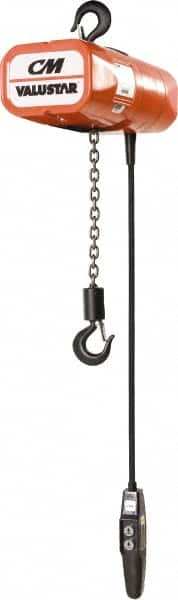 CM - 1/2 Ton Capacity, 16 FPM Lift Speed, Electric Chain Hoist - 15' Max Lift, 14-1/4" Min Headroom, 1 Chain - Exact Tooling
