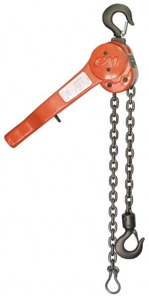 CM - 1,500 Lb Lifting Capacity, 5' Lift Height, Lever Hoist - Made from Chain, 45 Lb Avg Pull to Lift Rated Load - Exact Tooling
