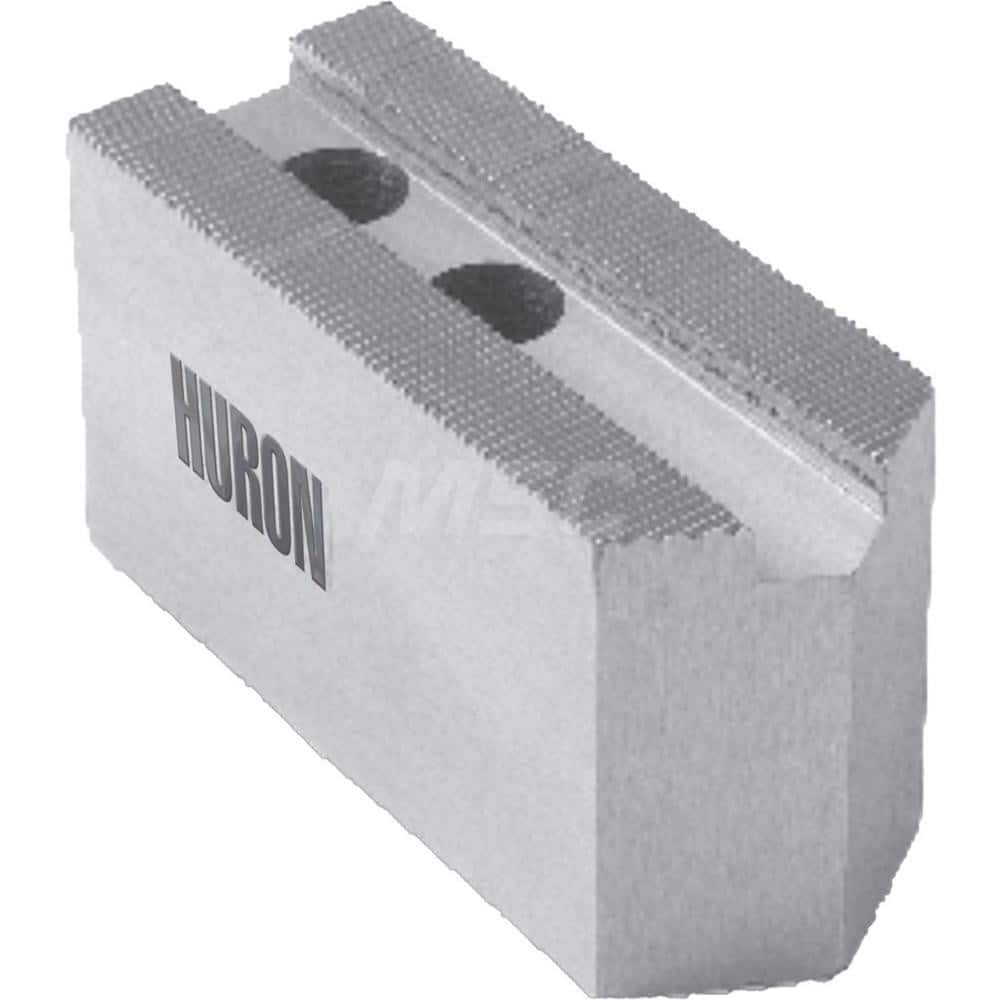 Huron Machine Products - Soft Lathe Chuck Jaws; Jaw Type: Square ; Material: 6160 Aluminum ; Jaw Interface Type: 1.5mm x 60? Serrated ; Maximum Compatible Chuck Diameter (Inch): 12 ; Minimum Compatible Chuck Diameter (Inch): 1 ; Overall Height (Inch): 3- - Exact Tooling