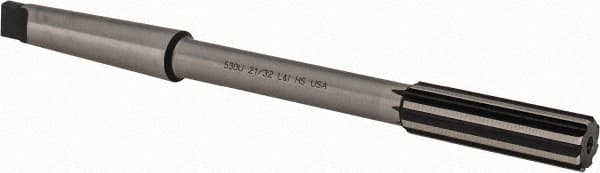 Made in USA - 21/32" High Speed Steel 8 Flute Chucking Reamer - Straight Flute, 2MT Morse Taper Shank, 2-1/4" Flute Length, 9" OAL - Exact Tooling