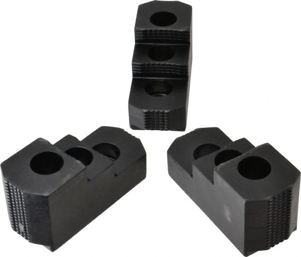 H & R Manufacturing - 12" Max Chuck Diam Compatibility, Case Hardened Steel 1.5mm x 60° Serrated Hard Lathe Top Jaws - 2 Steps, 0.827" Groove Width, 2" Wide x 4-7/8" Long x 2-15/32" High - Exact Tooling