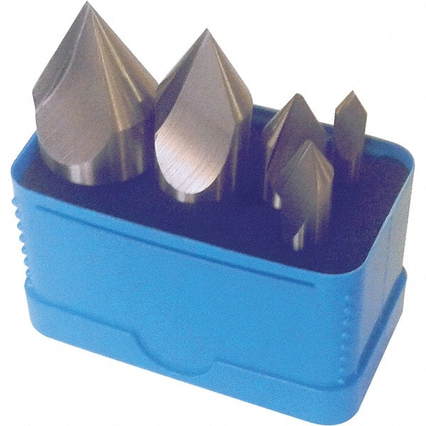 Interstate - 5 Piece, 1/4 to 1" Head Diam, 90° Included Angle, Single End Countersink Set - Exact Tooling