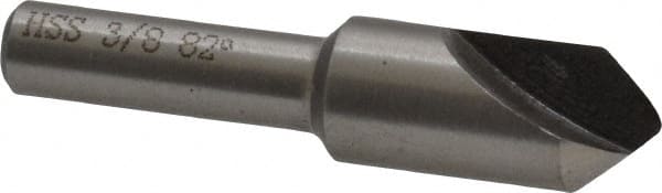 Interstate - 3/8" Head Diam, 1/4" Shank Diam, 1 Flute 82° High Speed Steel Countersink - Bright Finish, 1-3/4" OAL, Single End, Straight Shank, Right Hand Cut - Exact Tooling