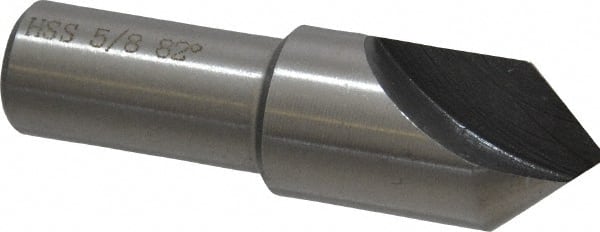 Interstate - 5/8" Head Diam, 1/2" Shank Diam, 1 Flute 82° High Speed Steel Countersink - Bright Finish, 2-1/4" OAL, Single End, Straight Shank, Right Hand Cut - Exact Tooling