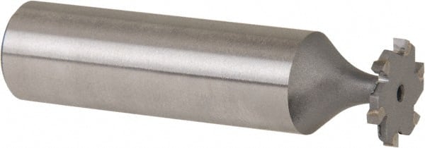 Made in USA - 1/2" Diam x 1/16" Face Width, Carbide-Tipped, 6 Teeth, Shank Connection Woodruff Keyseat Cutter - Uncoated, 2-1/16" OAL x 1/2" Shank, Straight Teeth, ANSI 204, Old Standard 1 - Exact Tooling