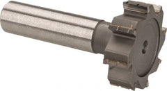 Made in USA - 1-1/4" Diam x 3/8" Face Width, Carbide-Tipped, 8 Teeth, Shank Connection Woodruff Keyseat Cutter - Uncoated, 2-3/8" OAL x 1/2" Shank, Straight Teeth, ANSI 1210, Old Standard E - Exact Tooling