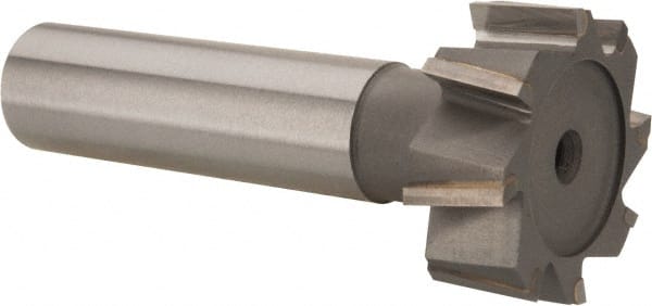 Made in USA - 1" Diam x 3/8" Face Width, Carbide-Tipped, 8 Teeth, Shank Connection Woodruff Keyseat Cutter - Uncoated, 2-3/8" OAL x 1/2" Shank, Staggered Teeth, ANSI 1208, Old Standard 152 - Exact Tooling
