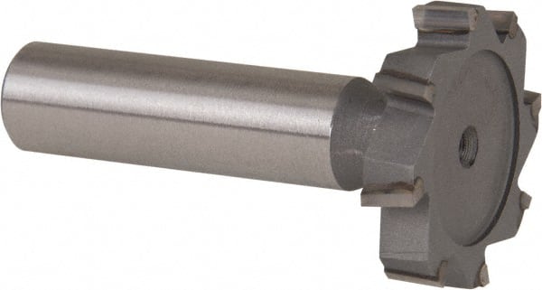 Made in USA - 1-1/4" Diam x 1/4" Face Width, Carbide-Tipped, 8 Teeth, Shank Connection Woodruff Keyseat Cutter - Uncoated, 2-1/4" OAL x 1/2" Shank, Staggered Teeth, ANSI 810, Old Standard 21 - Exact Tooling