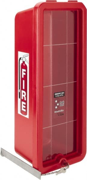 Made in USA - 10 Lb. Capacity, Surface Mount, Crystal Polystyrene Fire Extinguisher Cabinet - 9-1/4 Inch Wide x 23-1/4 Inch High x 7-1/4 Inch Deep, Red - Exact Tooling